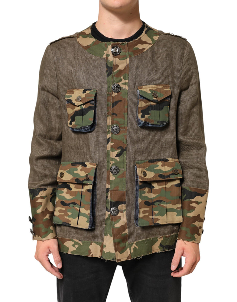 Dolce & Gabbana Brown Camouflage Linen Button Down Jacket