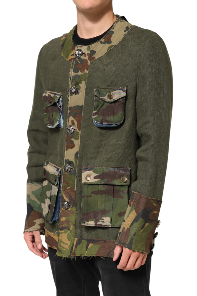 Dolce & Gabbana Brown Camouflage Linen Button Down Jacket
