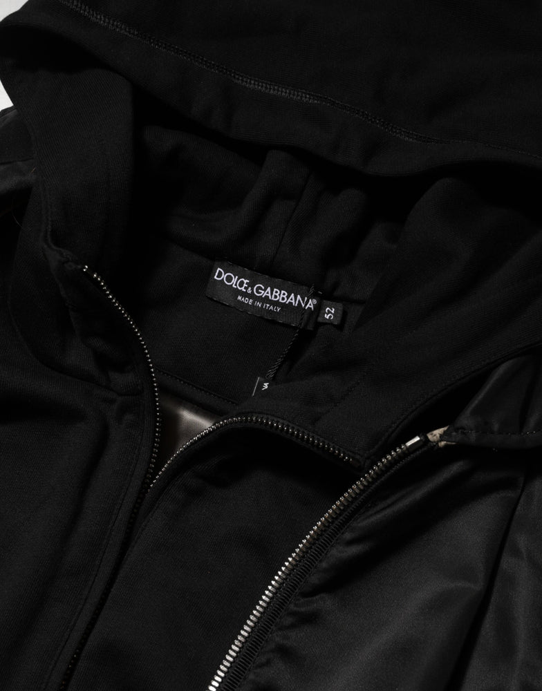 Dolce & Gabbana Black Cotton Hooded Full Zip Bomber Jacket