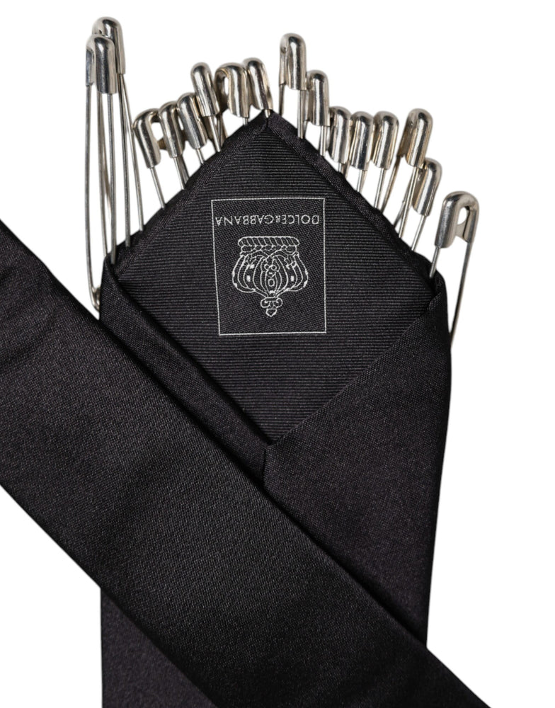 Dolce & Gabbana Black Safety Pins Silk Adjustable Necktie Accessory Tie