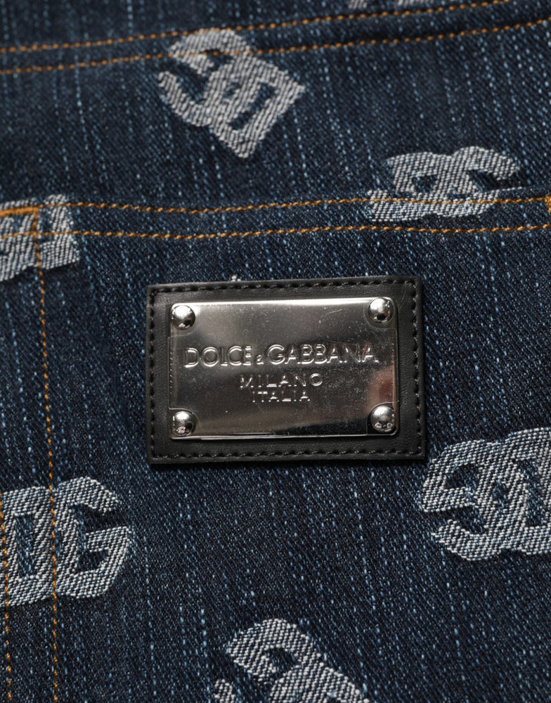Dolce & Gabbana Blue Logo Print Straight Denim Men Jeans
