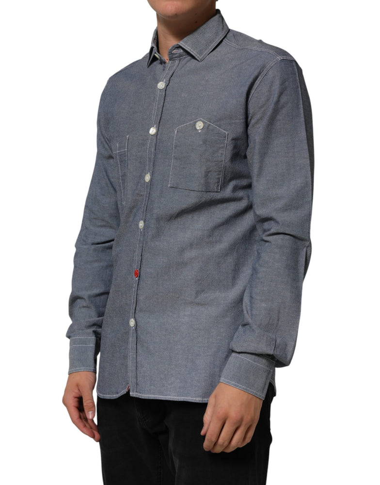 AGLINI Blue Denim Regular Fit Collared Long Sleeve Casual Shirt