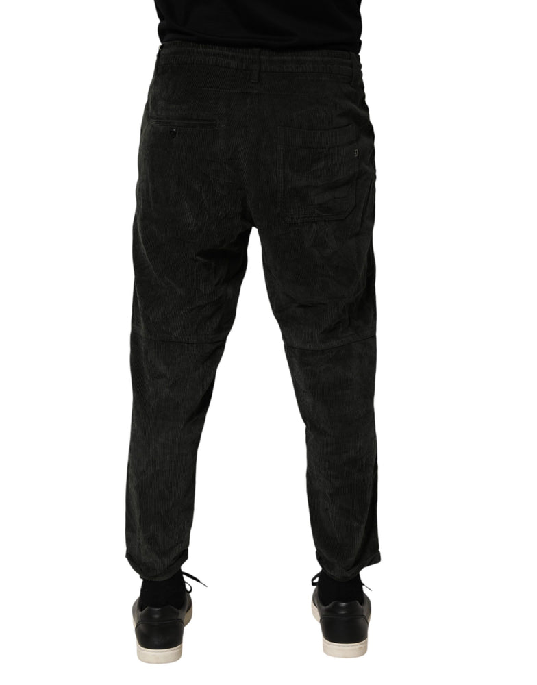 Dondup Black Mid Waist Cropped Corduroy Men Trouser Pants