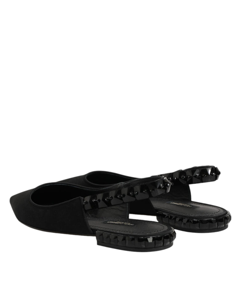 Dolce & Gabbana Black Crystal Charmeuse Slingback Shoes