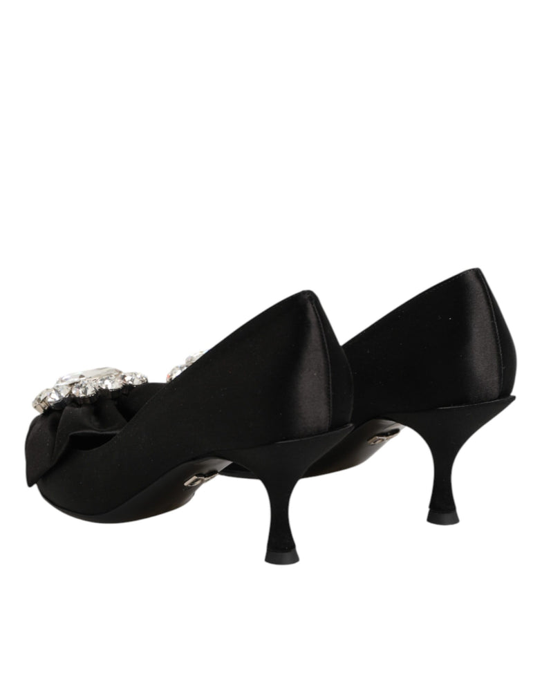 Dolce & Gabbana Black Satin Bow Crystal Embellishment Pumps Shoes
