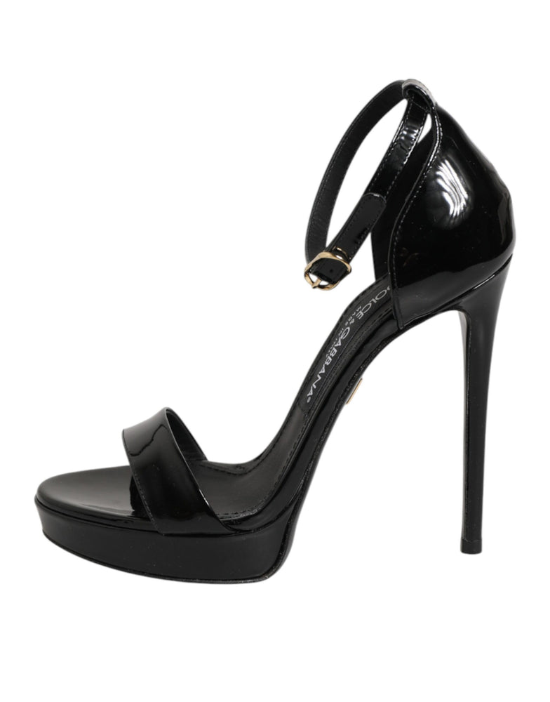 Dolce & Gabbana Black Leather Platform Keira Sandals Shoes