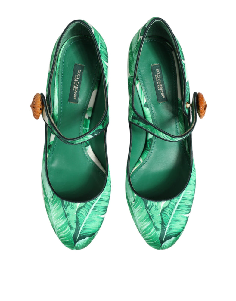 Dolce & Gabbana Green Silk MARY JANES Leaf Sandals Shoes