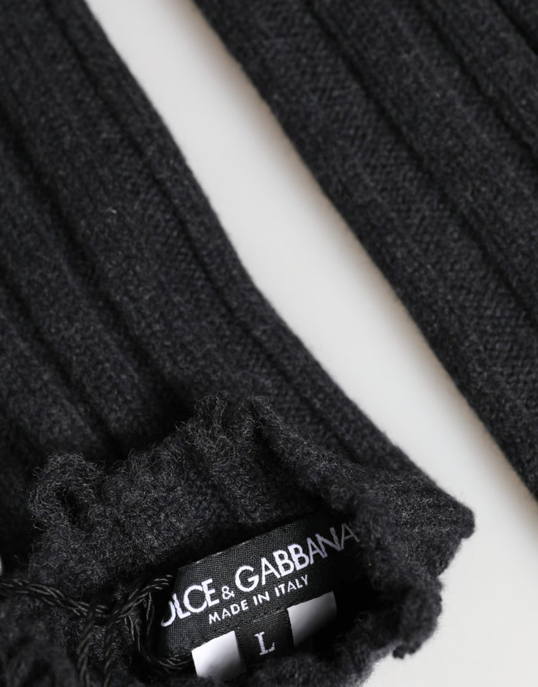Dolce & Gabbana Black Virgin Wool Knitted Fingerless Gloves