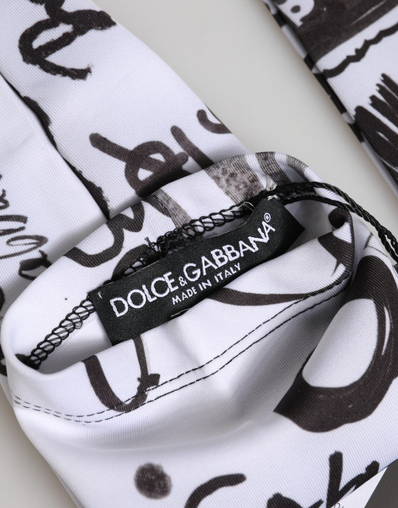 Dolce & Gabbana Black White DG Logo Elbow Length Mitten Gloves