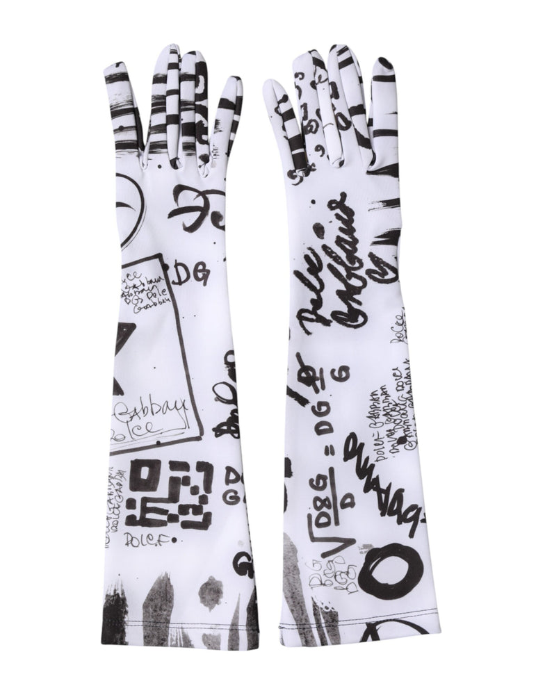 Dolce & Gabbana Black White DG Logo Elbow Length Mitten Gloves