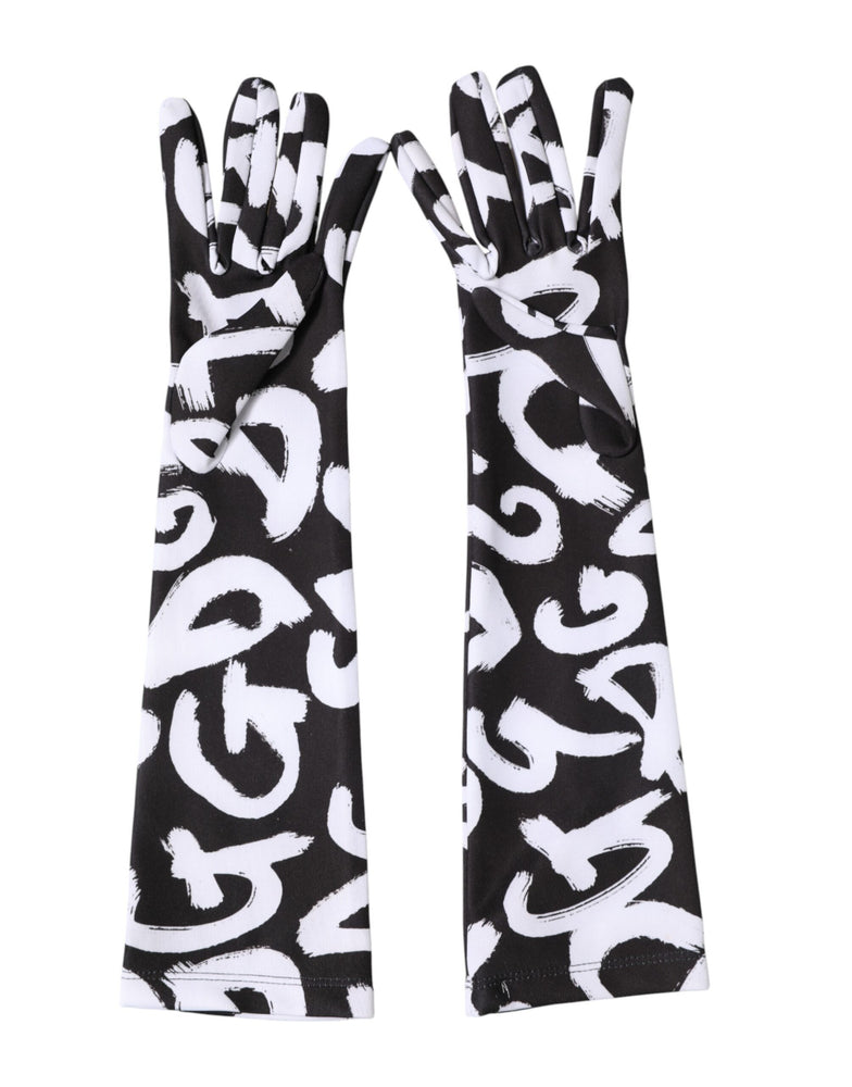 Dolce & Gabbana Black White DG Logo Elbow Length Mitten Gloves