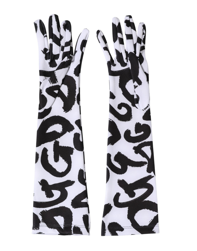 Dolce & Gabbana Black White DG Logo Elbow Length Mitten Gloves