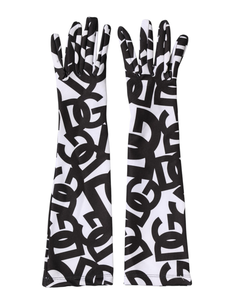 Dolce & Gabbana Black White DG Logo Elbow Length Mitten Gloves