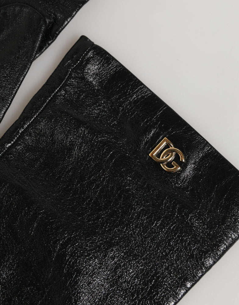 Dolce & Gabbana Black Polyester Elbow Length Mitten Gloves