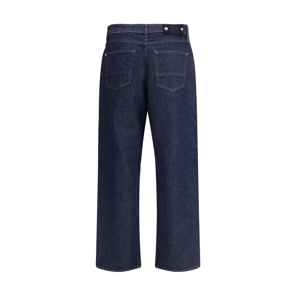 Stone Island Blue Cotton Straight-Leg Jeans