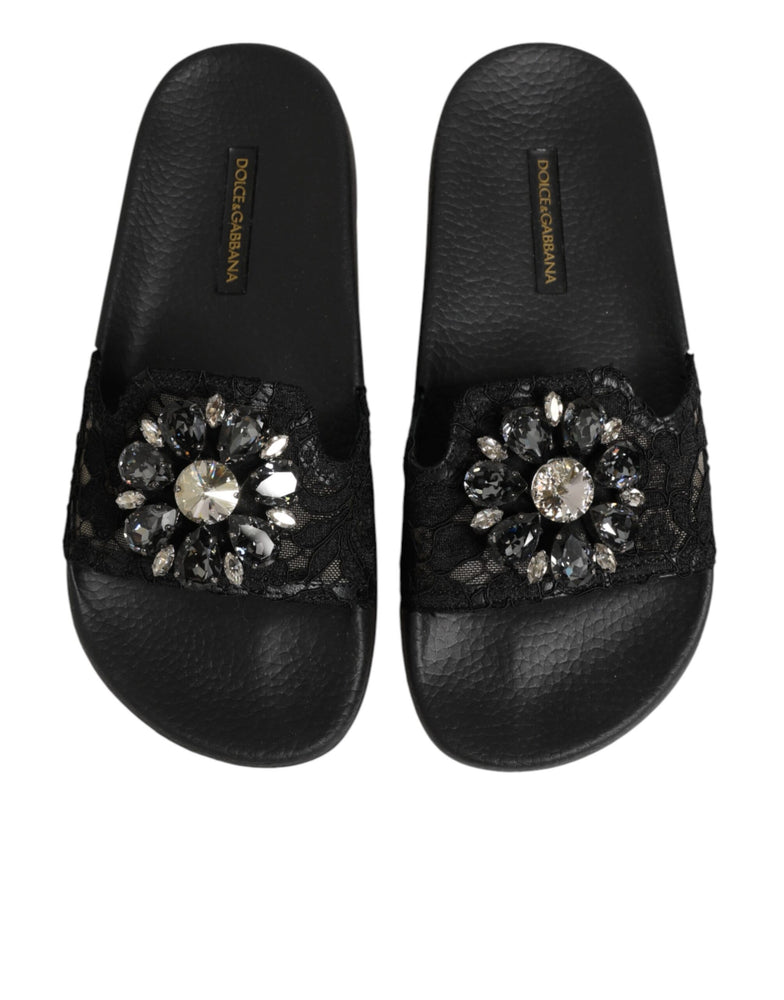 Dolce & Gabbana Black Devotion Matelassé Leather Slides Shoes