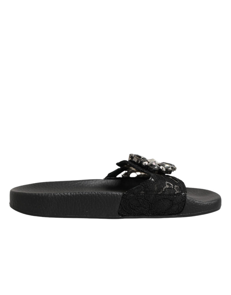 Dolce & Gabbana Black Devotion Matelassé Leather Slides Shoes