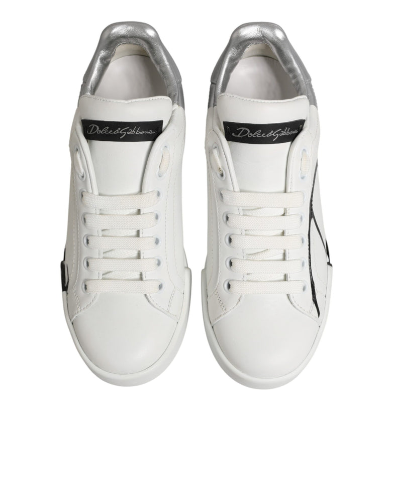 Dolce & Gabbana White Gray Low Top Leather Sneaker Shoes