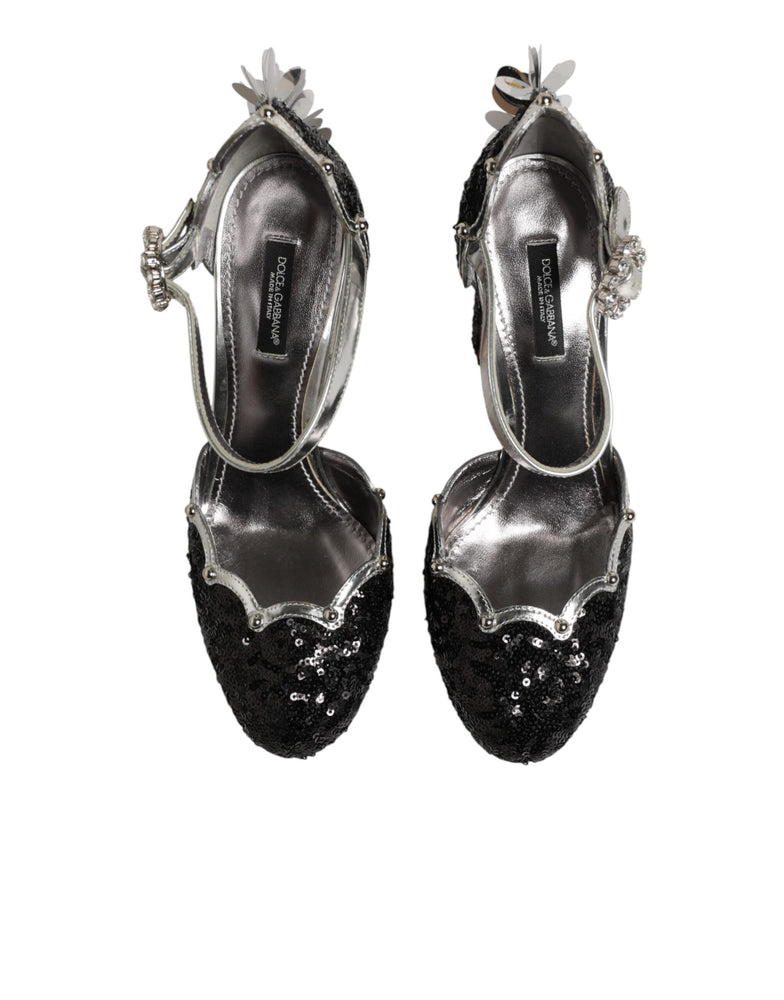 Dolce & Gabbana Black Sequined Ankle Strap Sandals Shoes