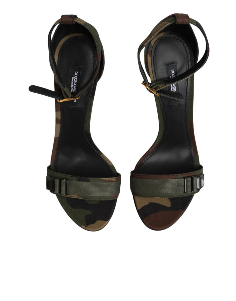 Dolce & Gabbana Multicolor DG Logo Heels Camouflage Sandals Shoes