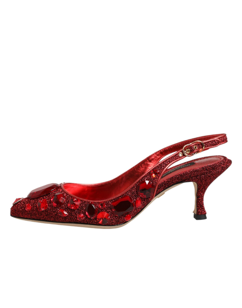 Dolce & Gabbana Red Crystal Embellished Slingbacks Shoes
