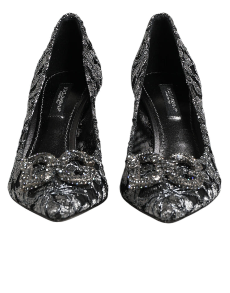 Dolce & Gabbana Silver Lace DG Amore Heels Pumps Shoes