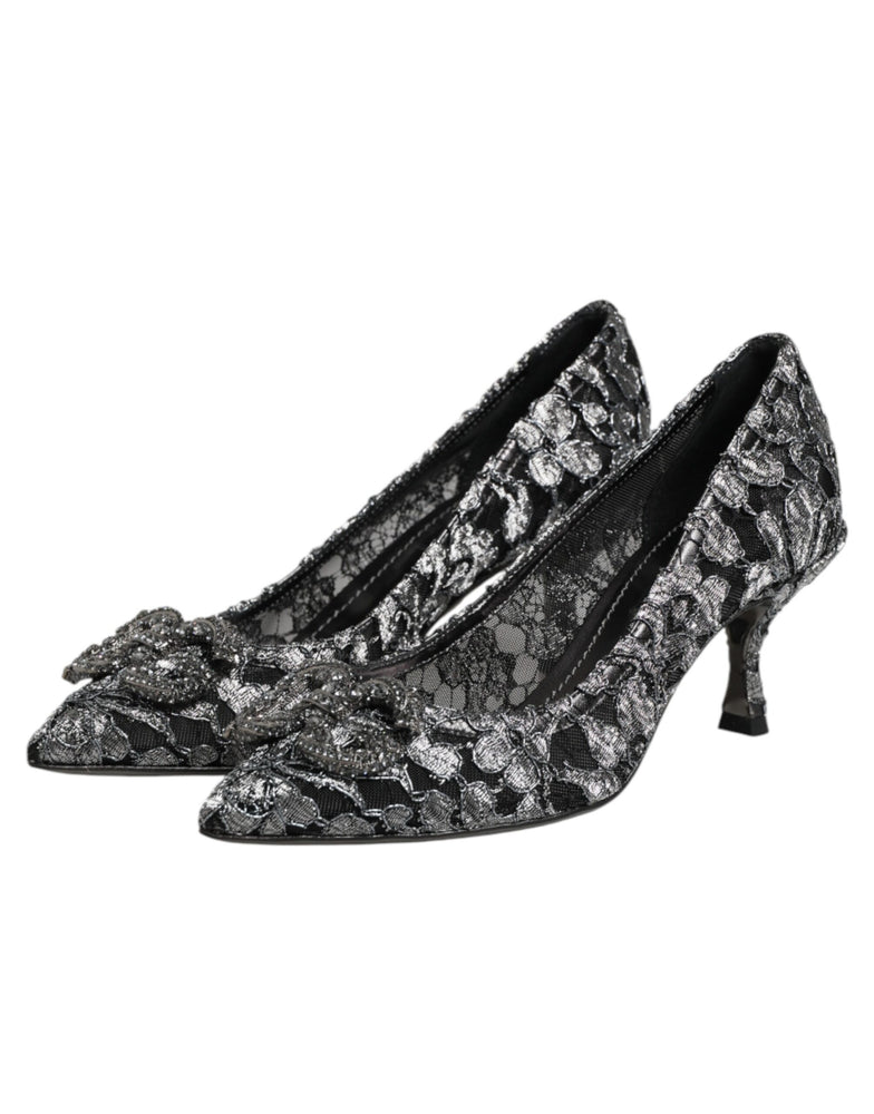 Dolce & Gabbana Silver Lace DG Amore Heels Pumps Shoes