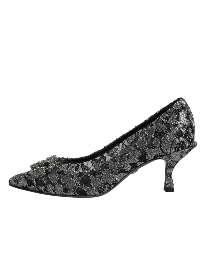 Dolce & Gabbana Silver Lace DG Amore Heels Pumps Shoes