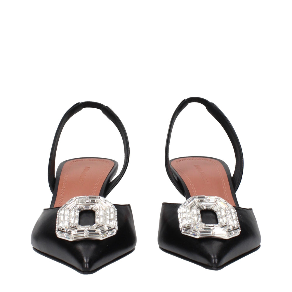 Amina Muaddi Black Leather High Heel Pumps