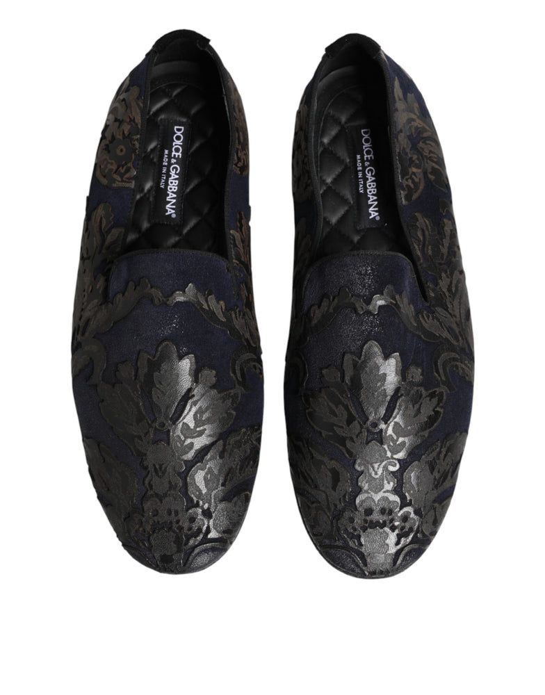Dolce & Gabbana Black Jacquard Leather Slip On Loafers Shoes