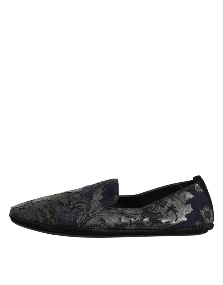 Dolce & Gabbana Black Jacquard Leather Slip On Loafers Shoes