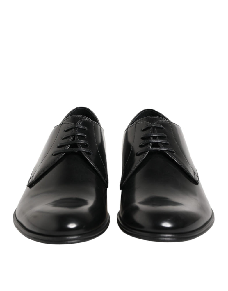 Dolce & Gabbana Black Calfskin Leather Derby Dress Shoes