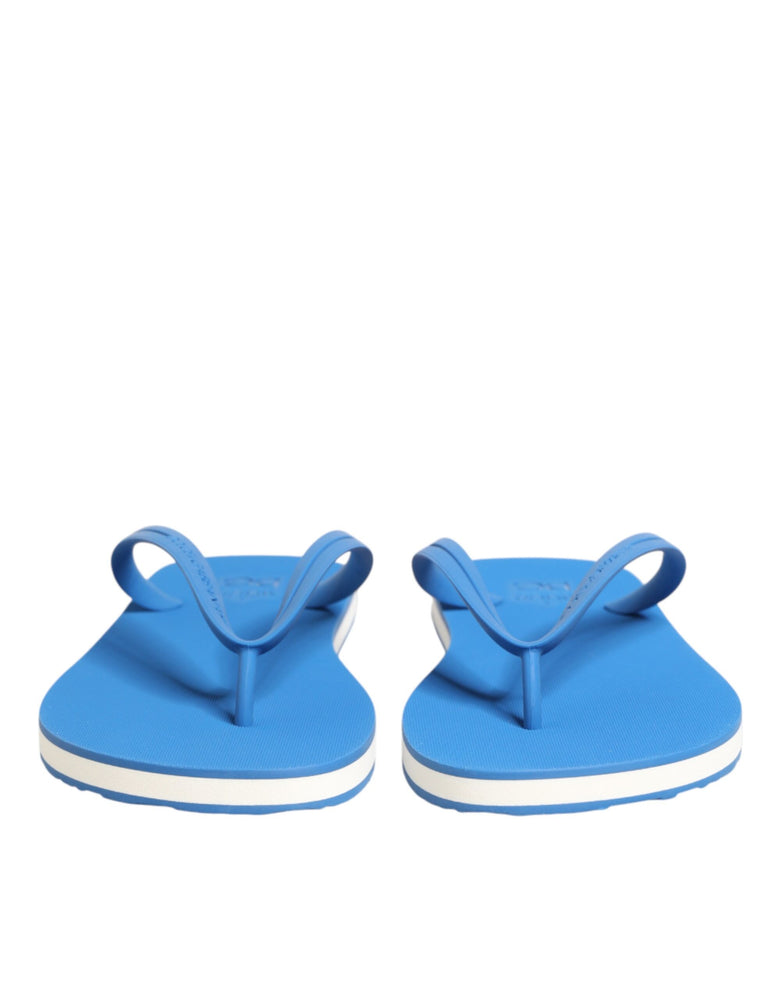 Dolce & Gabbana Blue White Logo Beachwear Flats Slipper Shoes