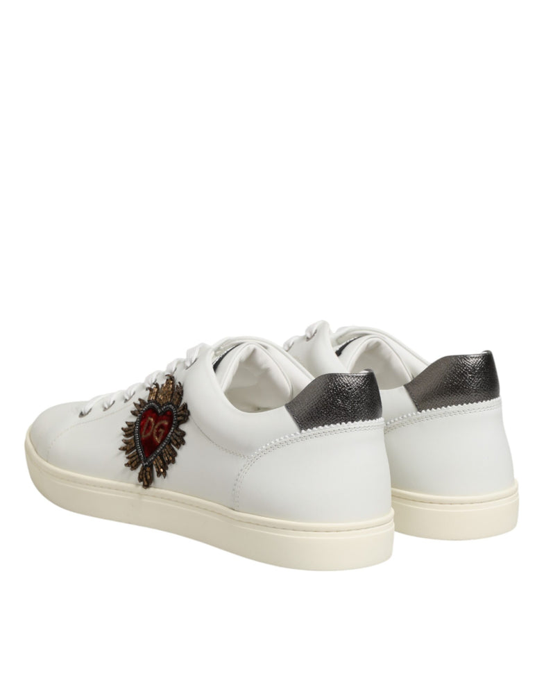 Dolce & Gabbana White Leather Heart Embellished Sneakers Shoes