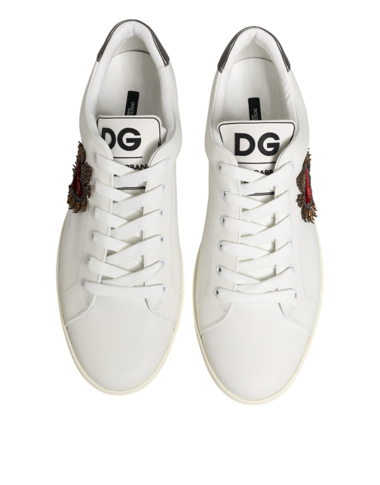 Dolce & Gabbana White Leather Heart Embellished Sneakers Shoes