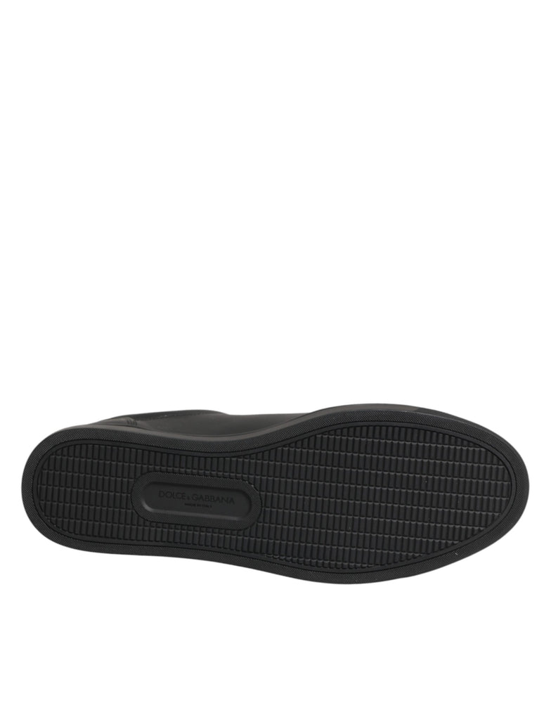 Dolce & Gabbana Black Leather Heart Embellished Sneakers Shoes