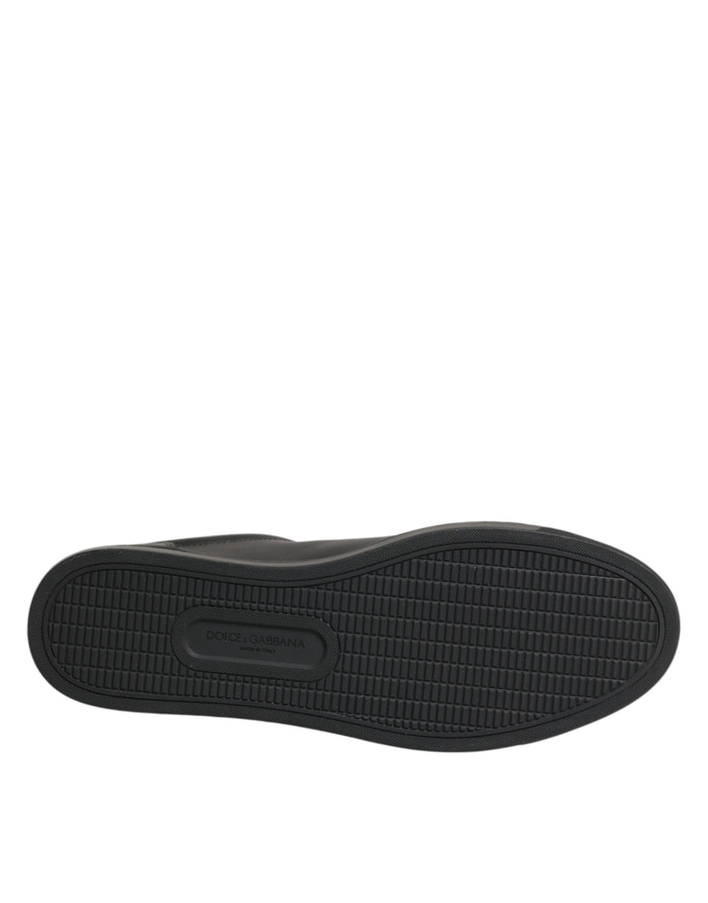 Dolce & Gabbana Black Leather Heart Embellished Sneakers Shoes