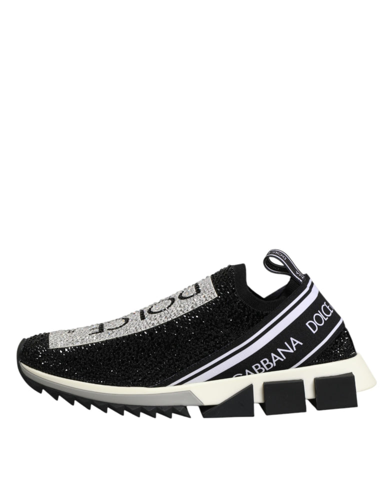 Dolce & Gabbana Black Strass Slip On Men Sorrento Sneakers Shoes