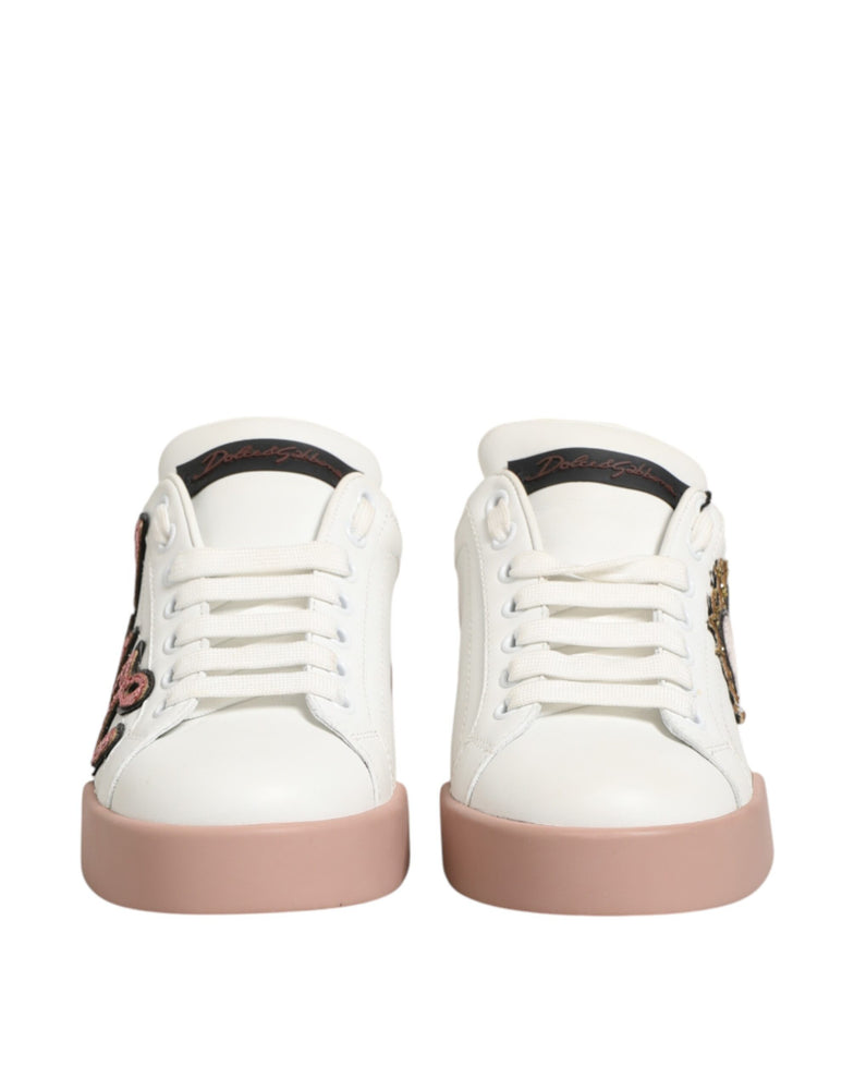 Dolce & Gabbana White Leather Sacred Heart Sneakers Shoes