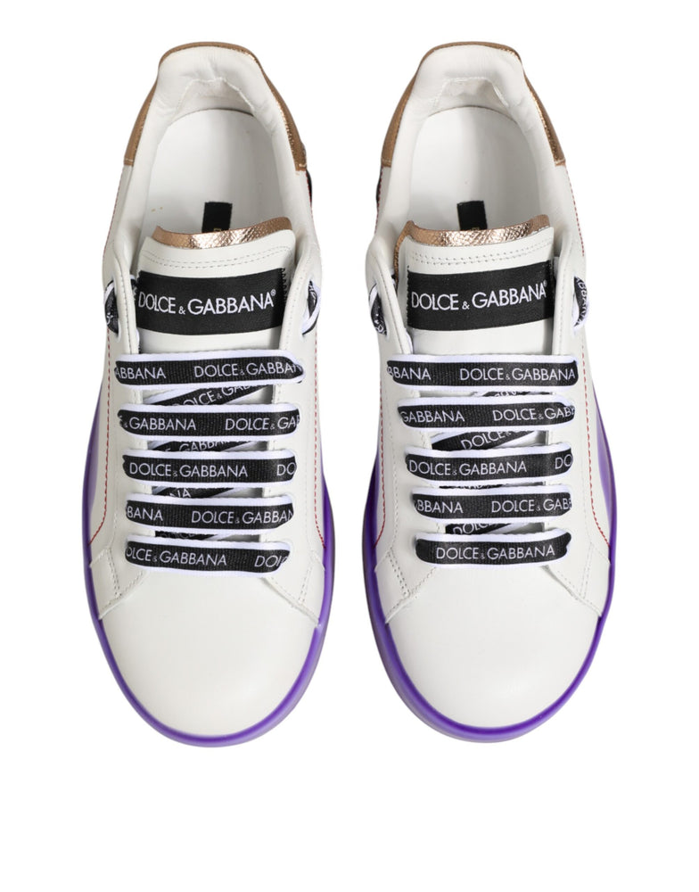 Dolce & Gabbana White Purple Leather Low Top Sneaker Shoes