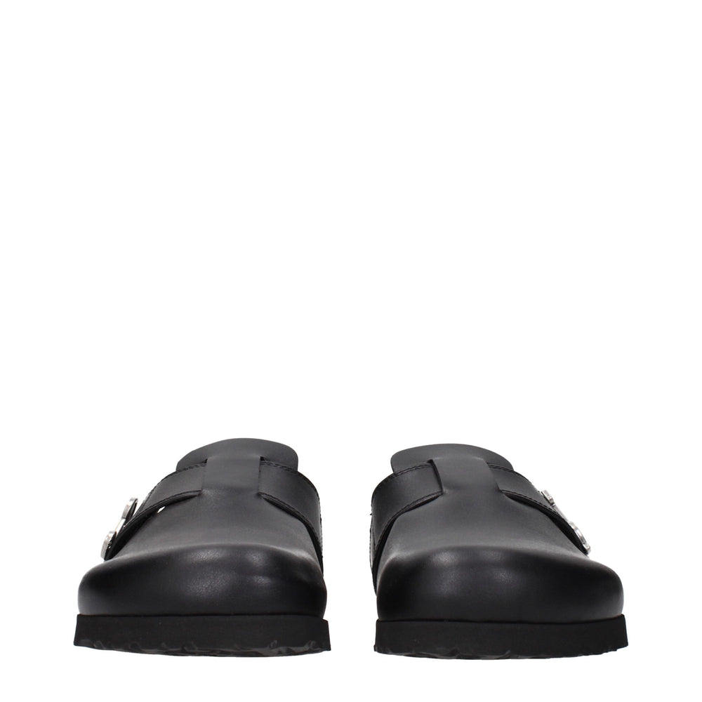Palm Angels Black Leather Slippers