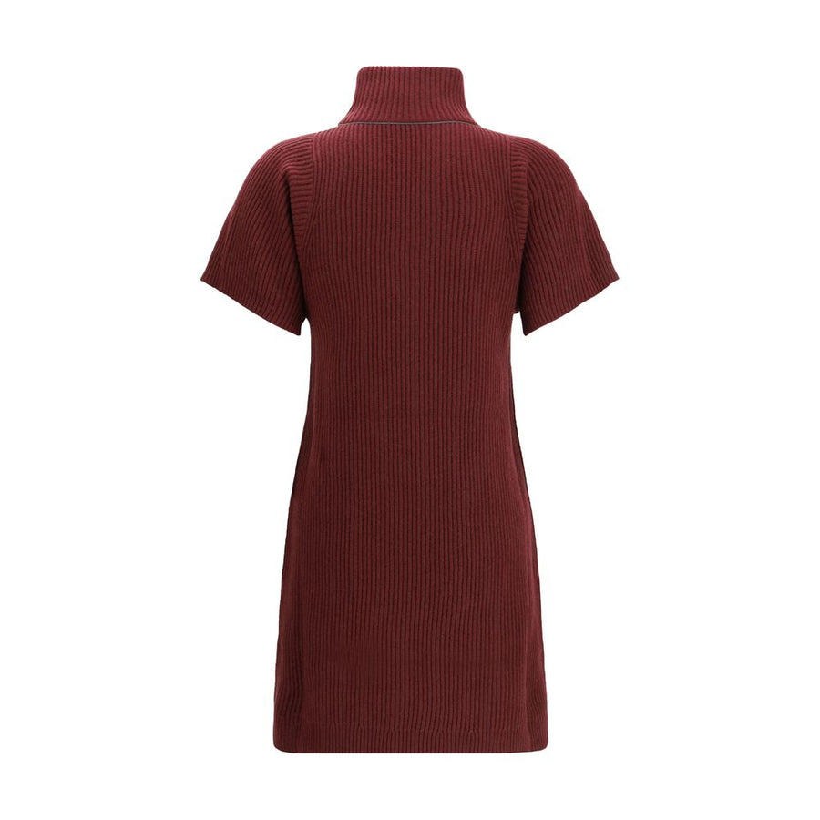 Brunello Cucinelli Bordeaux Fleece Wool Casual Dress