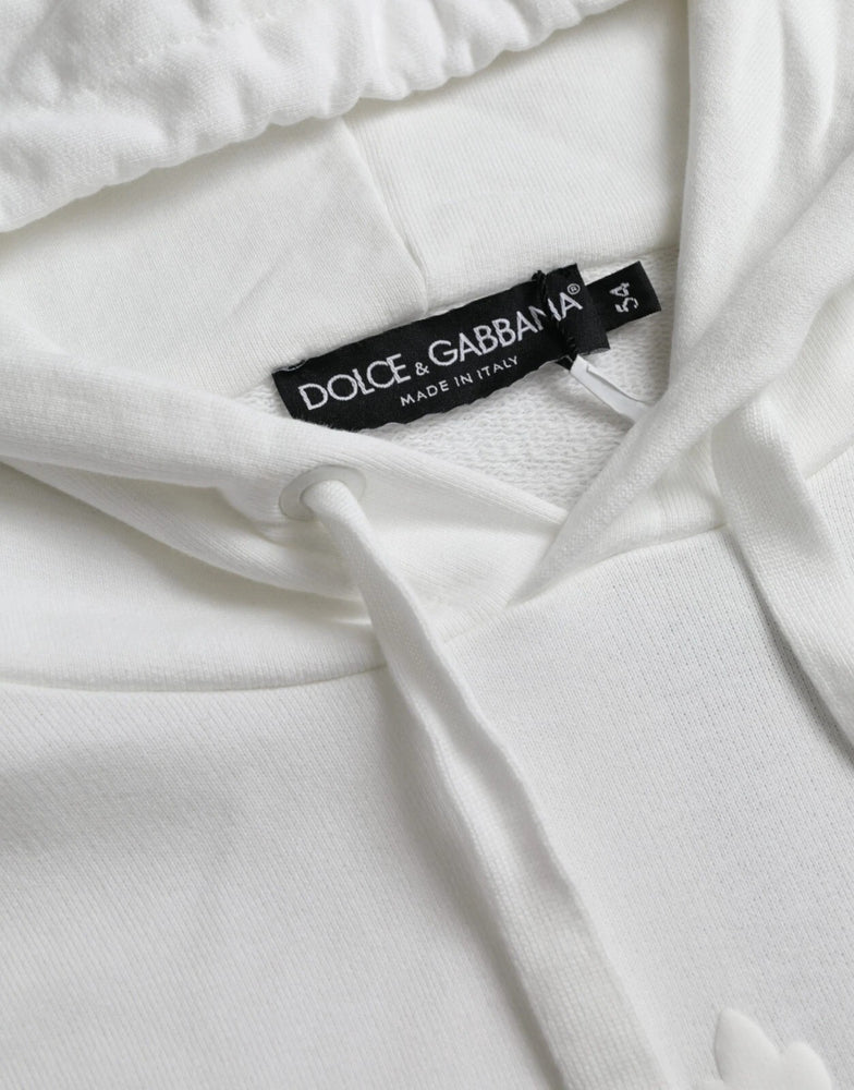 Dolce & Gabbana White Cotton Hooded Pullover Sweatshirt Men