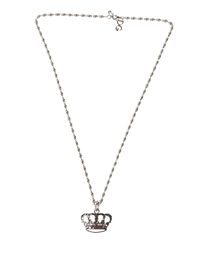 Dolce & Gabbana Silver Tone Brass Chain Crown Crystal Pendant  Necklace