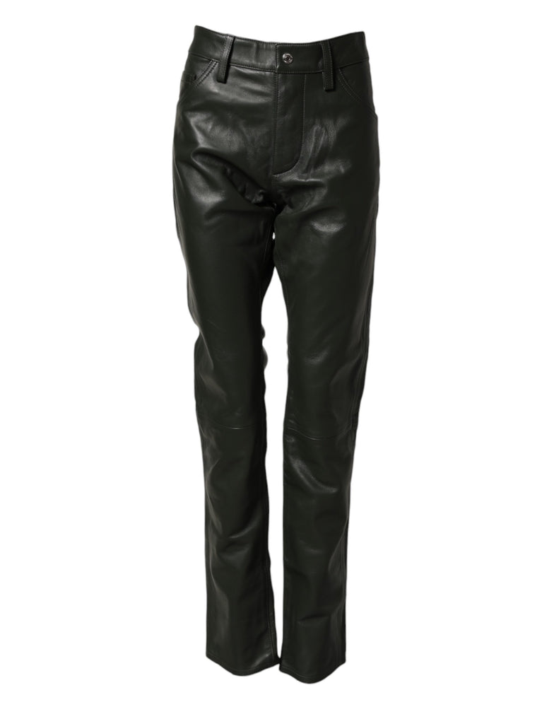 Dsquared² Black Full Grain Leather Mid Waist Trouser Pants