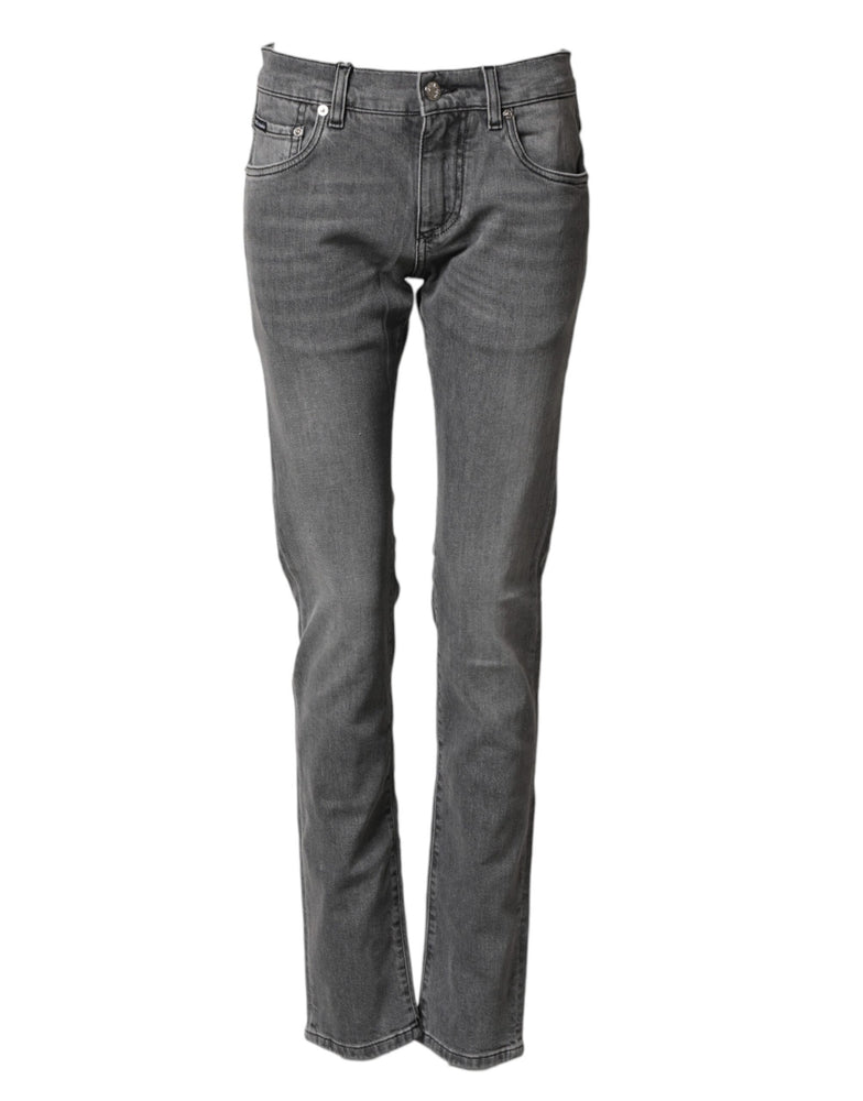 Dolce & Gabbana Gray Cotton Mid Waist Skinny Denim Jeans