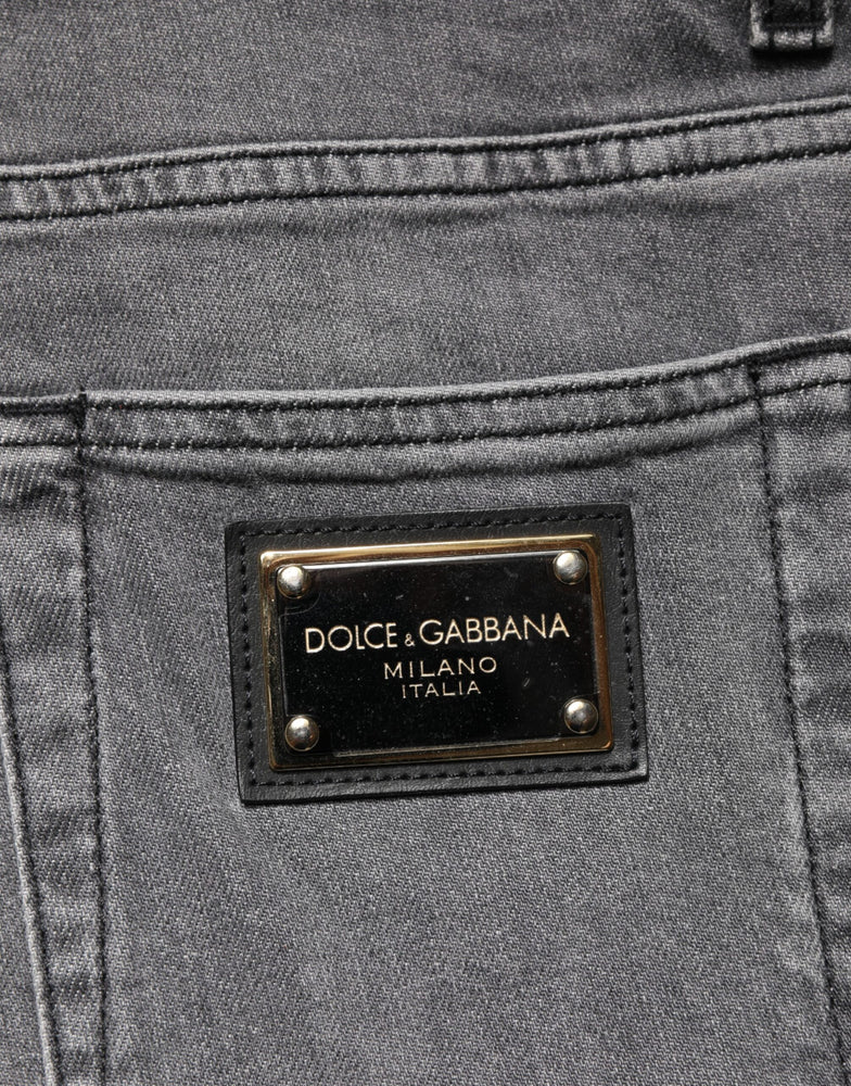 Dolce & Gabbana Gray Cotton Mid Waist Skinny Denim Jeans