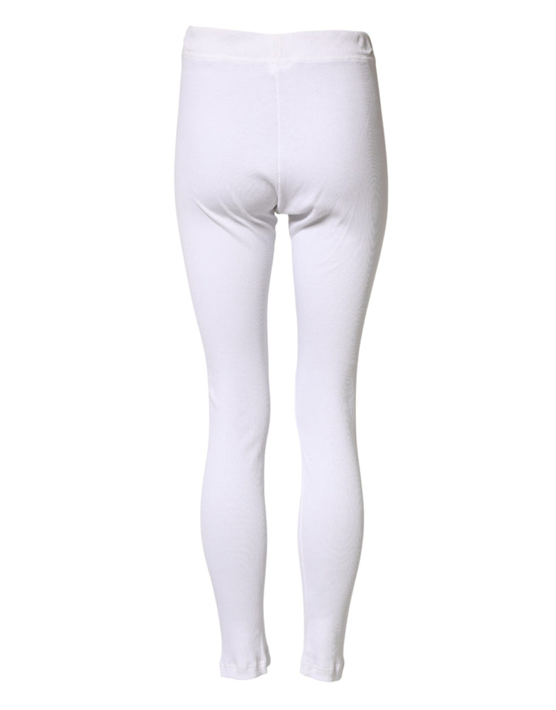 Dolce & Gabbana White Cotton Mid Waist Tights Leggings Pants