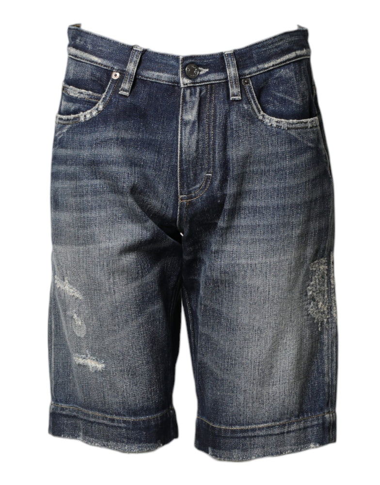 Dolce & Gabbana Blue Cotton Distressed Denim Bermuda Shorts