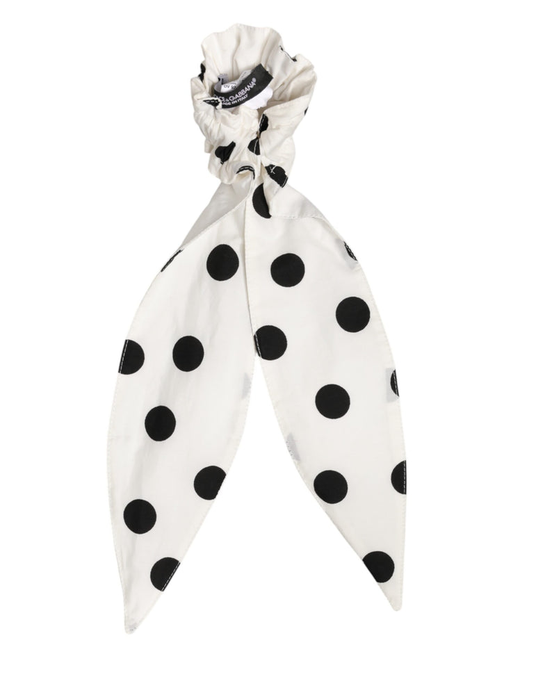 Dolce & Gabbana Scrunchie White Cotton Polka Dot Scarf Tie Accessory Hair